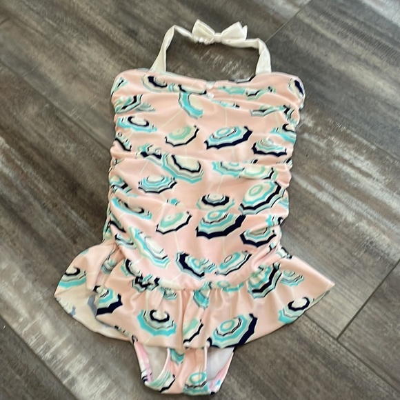 Janie and Jack Pink Blue Umbrella Print Swimsuit 5 - Picture 3 of 8